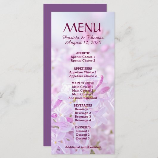 結婚のメニューのカスタマイズ メニュー (正面/裏面)