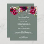 結婚のメニューセージ緑の花バーガンディ (正面/裏面)