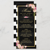 結婚のメニューヴィンテージフローラ白黒 ストライプの メニュー (正面/裏面)