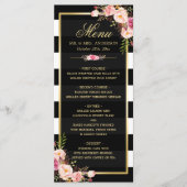 結婚のメニューヴィンテージフローラ白黒 ストライプの メニュー (正面)