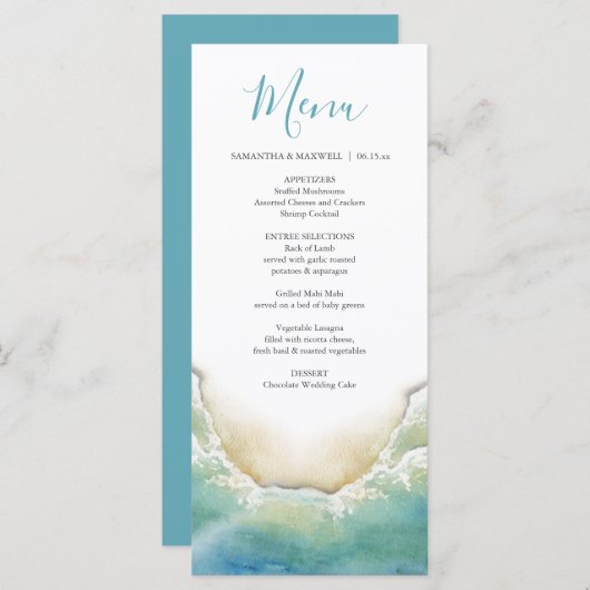 結婚のメニュー水彩ビーチ海岸 メニュー (正面/裏面)