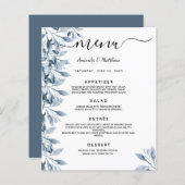 結婚のメニュー青い白い植物性花模様 (正面/裏面)