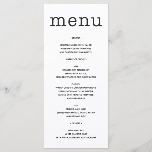 結婚のメニュー – ブライダルシャワーメニュー – 種類 メニュー (正面)