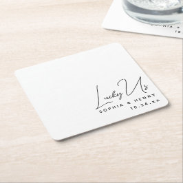 結婚のモダンエレガントおもしろい新郎ラッキーアメリカ スクエアペーパーコースター