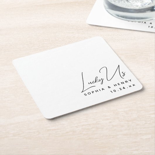結婚のモダンエレガントおもしろい新郎ラッキーアメリカ スクエアペーパーコースター (アングル)