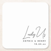 結婚のモダンエレガントおもしろい新郎ラッキーアメリカ スクエアペーパーコースター (正面)