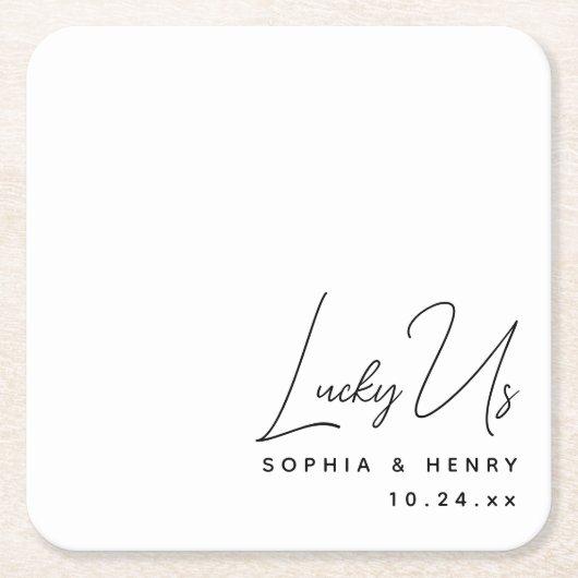 結婚のモダンエレガントおもしろい新郎ラッキーアメリカ スクエアペーパーコースター (正面)