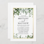 結婚のモダンエレガントアイビーセージ緑の金ゴールド 招待状 (正面/裏面)