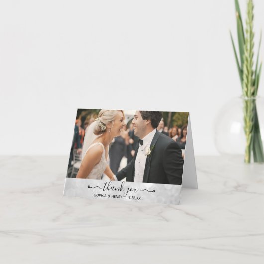 結婚のモダンエレガントタイポグラフィ写真ありがとう サンキューカード (正面)