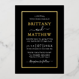結婚のモダンエレガント白黒金ゴールド 箔招待状