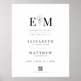 結婚のモダンエレガント葉QRコード歓迎 ポスター