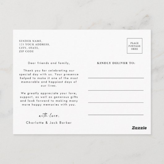 結婚のモダンシンプル写真ありがとうはがき ポストカード (裏面)