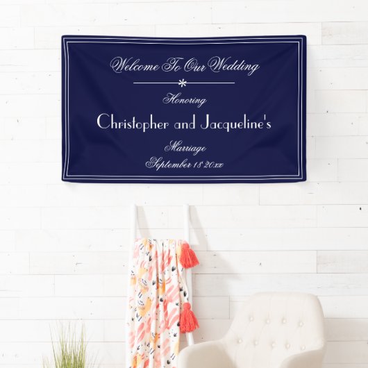 結婚のモダンヴィンテージカスタムネイビーブルーウェルカム 横断幕