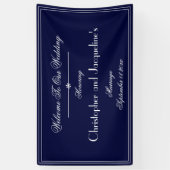 結婚のモダンヴィンテージカスタムネイビーブルーウェルカム 横断幕 (縦)