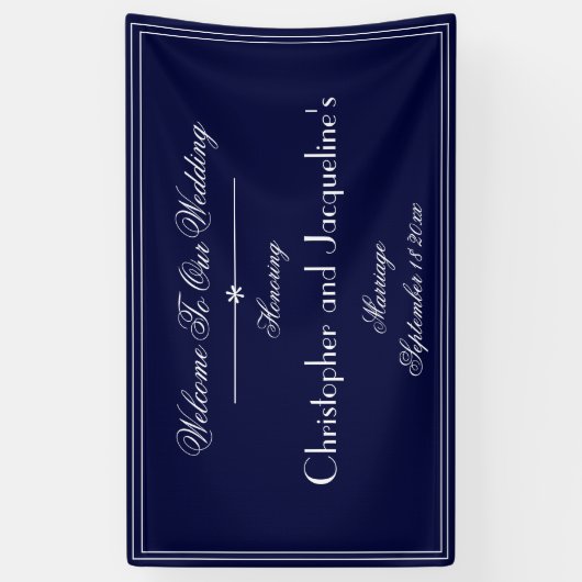 結婚のモダンヴィンテージカスタムネイビーブルーウェルカム 横断幕 (縦)
