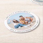 結婚のモダン写パーソナライズされた真 ラウンドペーパーコースター (アングル)
