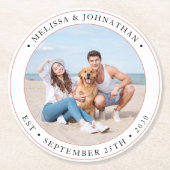 結婚のモダン写パーソナライズされた真 ラウンドペーパーコースター (正面)