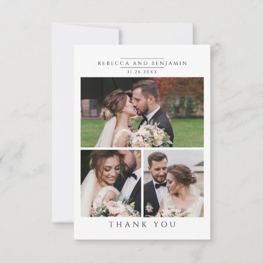 結婚のモダン写真コラージュのミニマル主義者 サンキューカード (正面)