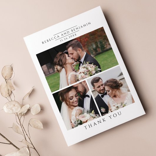 結婚のモダン写真コラージュのミニマル主義者 サンキューカード