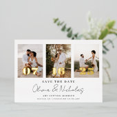 結婚のモダン写真コラージュ日付の保存 箔招待状 (立ち正面)