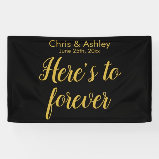 結婚のモダン写真ブースPhotobooth Black金ゴールド 横断幕 (横)