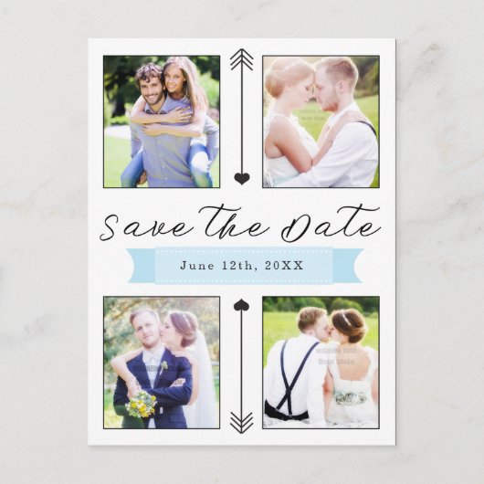結婚のモダン婚約4 Photo Save the Date ポストカード (正面)