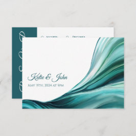 結婚のモダン抽象芸術 – エメラルド・グリーン –  出欠カード