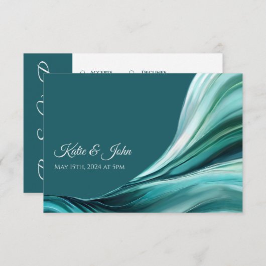 結婚のモダン抽象芸術 – エメラルド・グリーン –  出欠カード (正面/裏面)