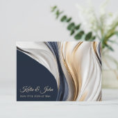 結婚のモダン抽象芸術 – 青い白と金ゴールド 出欠カード (スタンド正面)