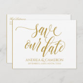 結婚のモダン救タイポグラフィ |金ゴールド 案内ポストカード (正面/裏面)