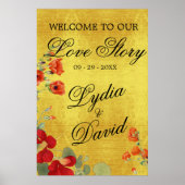 結婚のモダン歓迎金ゴールドエレガントフローラ ポスター (正面)