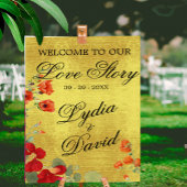 結婚のモダン歓迎金ゴールドエレガントフローラ ポスター