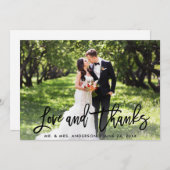 結婚のモダン筆の台本の愛と写感謝してい真 サンキューカード (正面/裏面)