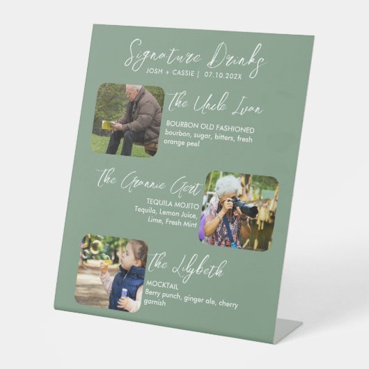 結婚のモダン署名ドリンクと写真の署名 台座サイン (正面)