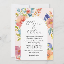 結婚のモダン花スタイリッシュ色 招待状