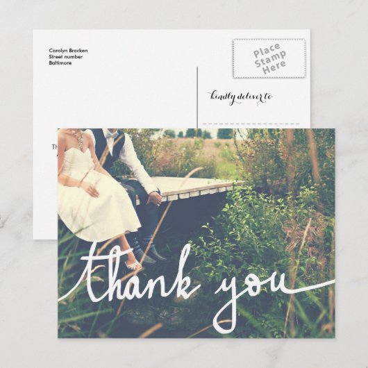 結婚のモダンScript Coule Photo ポストカード (正面/裏面)