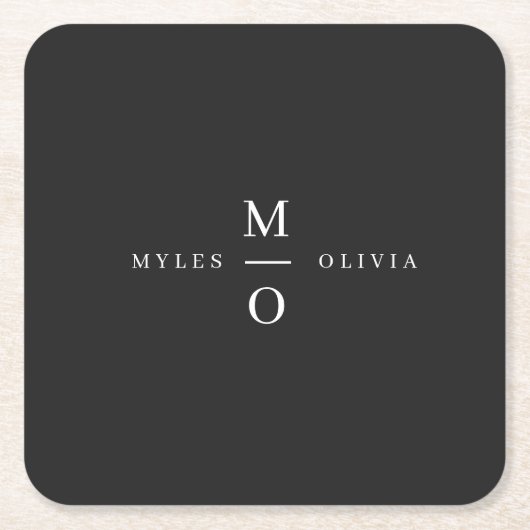 結婚のモノグラエレガントムミニマルスタイリッシュブラック スクエアペーパーコースター (正面)