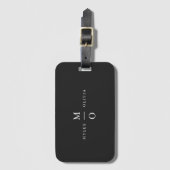 結婚のモノグラエレガントムミニマルスタイリッシュブラック ラゲッジタグ (正面縦)