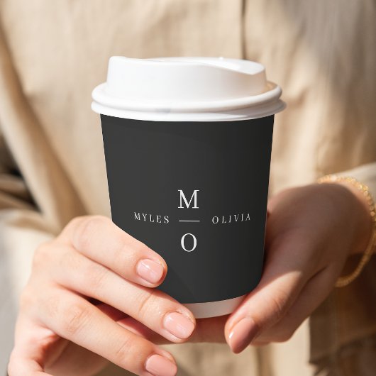 結婚のモノグラエレガントムミニマルスタイリッシュブラック 紙コップ