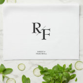 結婚のモノグラシンプルムエレガント白黒 キッチンタオル (折り畳み)