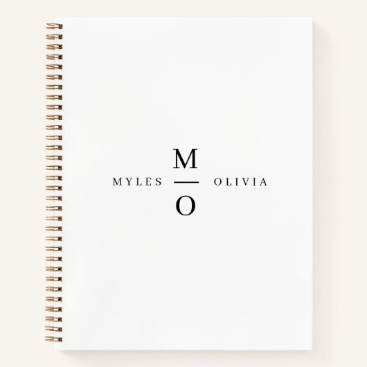 結婚のモノグラムエレガントミニマルシンプルリストホワイト ノートブック (正面)