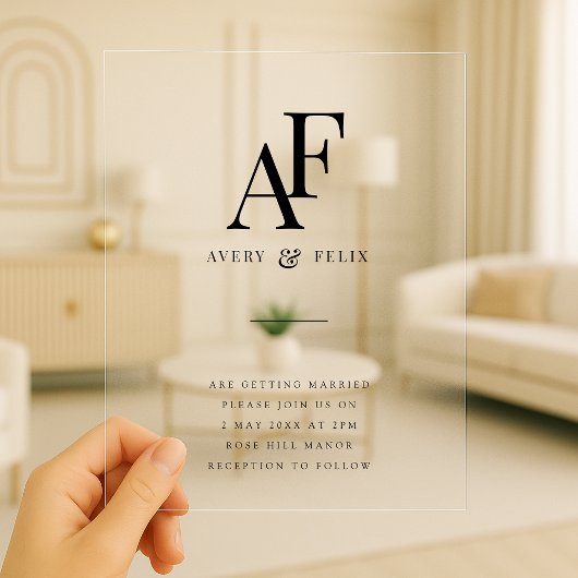 結婚のモノグラムエレガントミニマルシンプル主義者 アクリル招待状