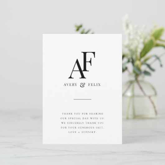 結婚のモノグラムエレガントミニマルシンプル主義者 サンキューカード (スタンド正面)