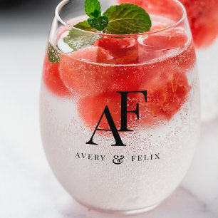 結婚のモノグラムエレガントミニマルシンプル主義者 ステムなしワイングラス