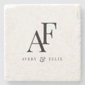 結婚のモノグラムエレガントミニマルシンプル主義者 ストーンコースター (正面)