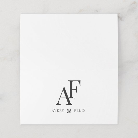 結婚のモノグラムエレガントミニマルシンプル主義者 プレイスカード (外部開封)