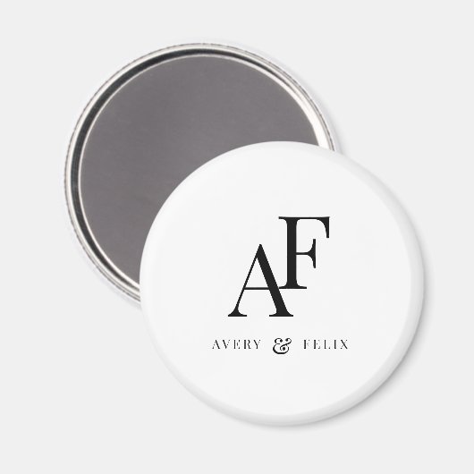 結婚のモノグラムエレガントミニマルシンプル主義者 マグネット (正面/裏面)
