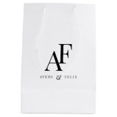 結婚のモノグラムエレガントミニマルシンプル主義者 ミディアムペーパーバッグ (裏面)