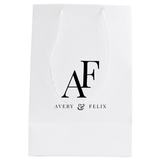 結婚のモノグラムエレガントミニマルシンプル主義者 ミディアムペーパーバッグ (裏面)