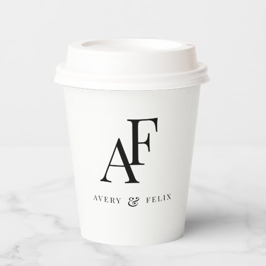 結婚のモノグラムエレガントミニマルシンプル主義者 紙コップ (正面)